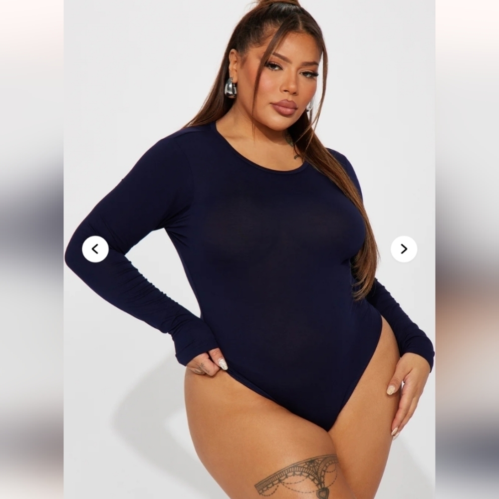 Fashion Nova Krystal Crew Neck Long Sleeve Bodysuit Navy Size 1X (14/16)(New)